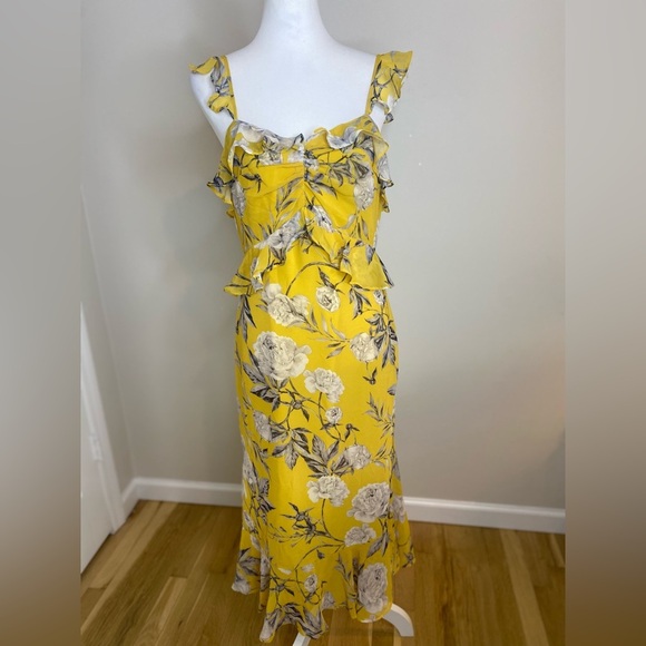 Lucy Paris Marissa Ruffled Yellow Floral Dress Size Medium - Picture 3 of 11